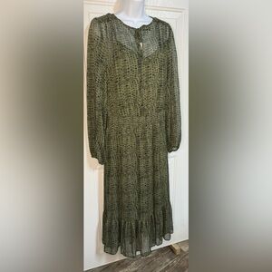 Banana Republic Olive Patterned Long Sleeve Dress